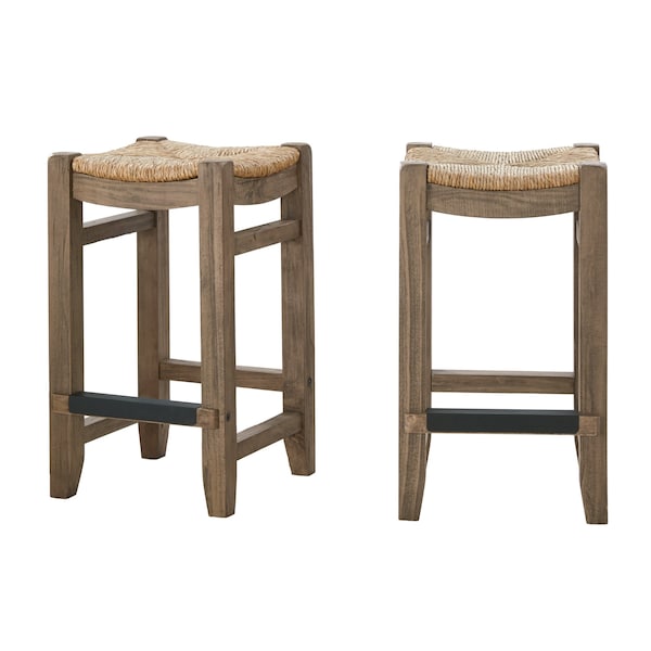 Alaterre Furniture Newport Set of Two 26"H Wood Counter Height Stools with Rush Seats ANNP212171 - main